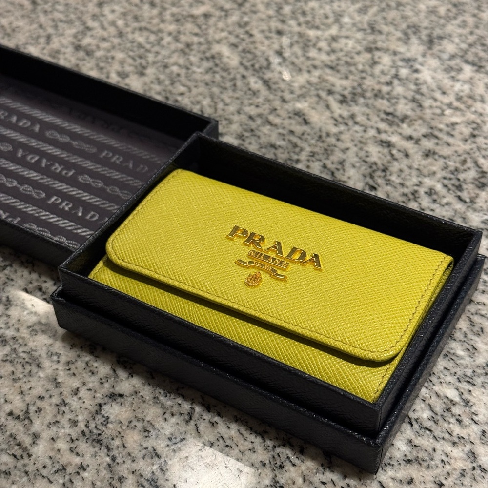Prada Lemon Saffiano leather Key & Card Holder